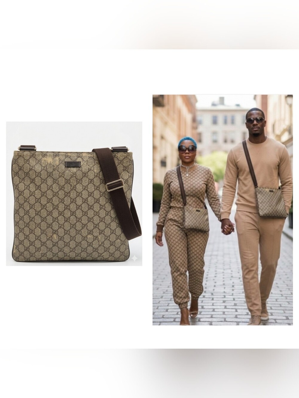 Gucci Vintage GG Monogram Messenger Shoulder Bag COA
